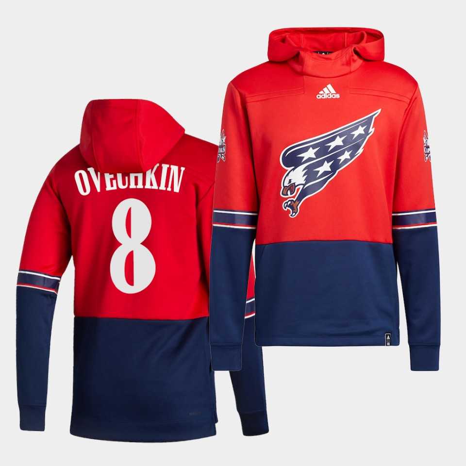 Men Washington Capitals 8 Ovechkin Red NHL 2021 Adidas Pullover Hoodie Jersey